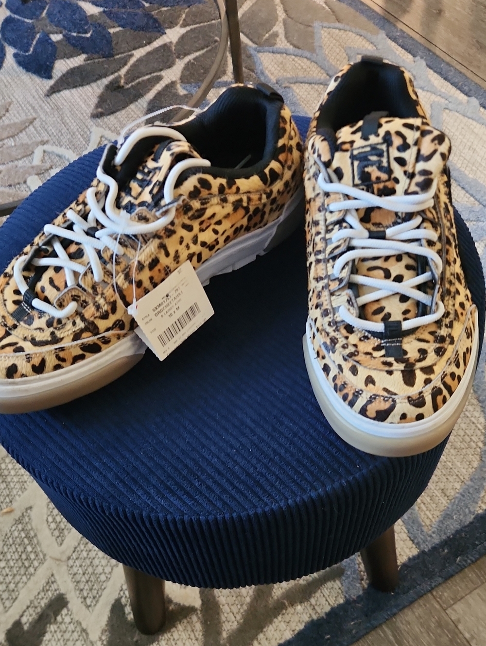 Fila Leopard Print Athletic Sneakers in Tan and Black with White Laces